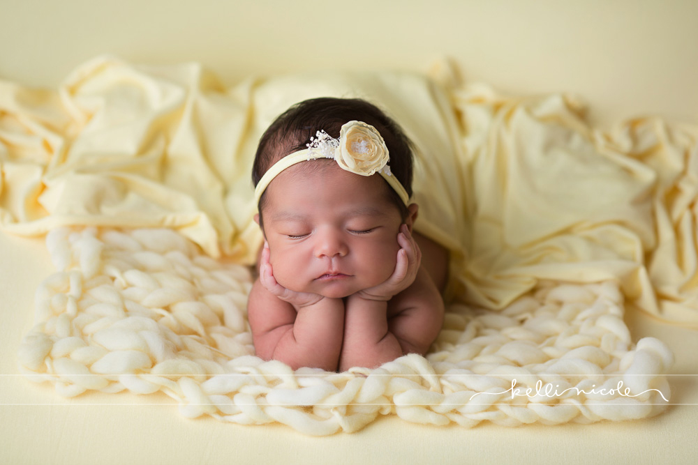 posed, newborn, photography, session, photo shoot, houston, texas, kelli nicole photography, baby girl, color, newborn photography, houston newborn photographer, studio, newborn boy, newborn posing, newborn photography tutorial, studio newborn lighting, paul c buff einstein lighting, mom and baby, froggy pose, hands in chin pose