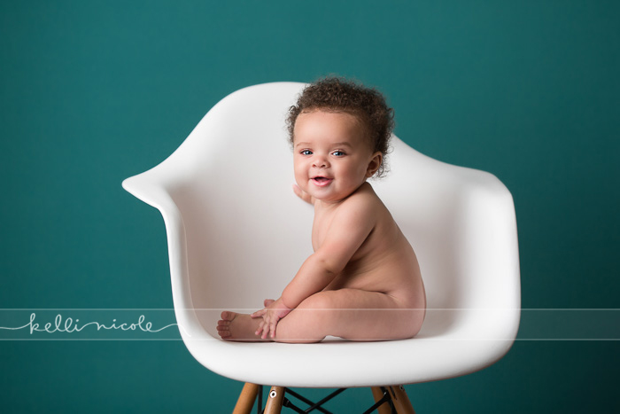posed, baby, photography, session, photo shoot, houston, texas, kelli nicole photography, baby, color, baby photography, houston baby photographer, studio, baby boy, baby posing, jackson, studio baby lighting, paul c buff einstein lighting, 6 months old, baby model, houston baby model, mixed baby, beautiful baby, blue eyes, white chair