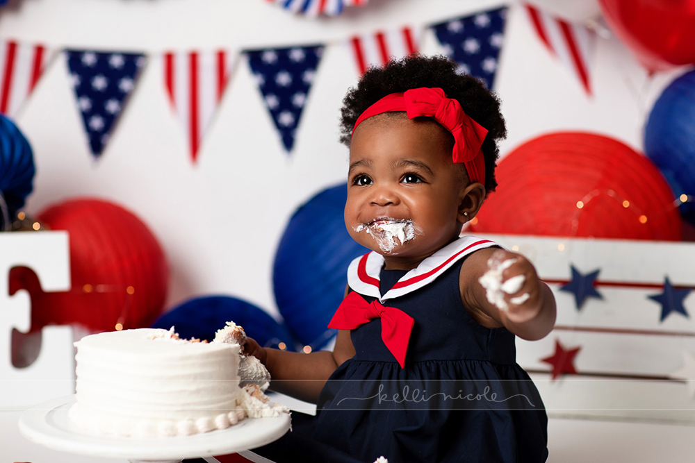 posed, children, photography, session, photo shoot, houston, texas, kelli nicole photography, baby girl, color, baby photography, houston baby photographer, studio, baby girl, child posing, baby photography tutorial, studio baby lighting, paul c buff einstein lighting, houston family photography, white backdrop, cake smash photography session, white studio, white studio houston, children, cake smash, 4th of july, independence day, red white and blue